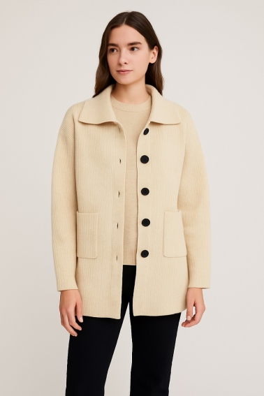 Chaqueta de punto larga beige