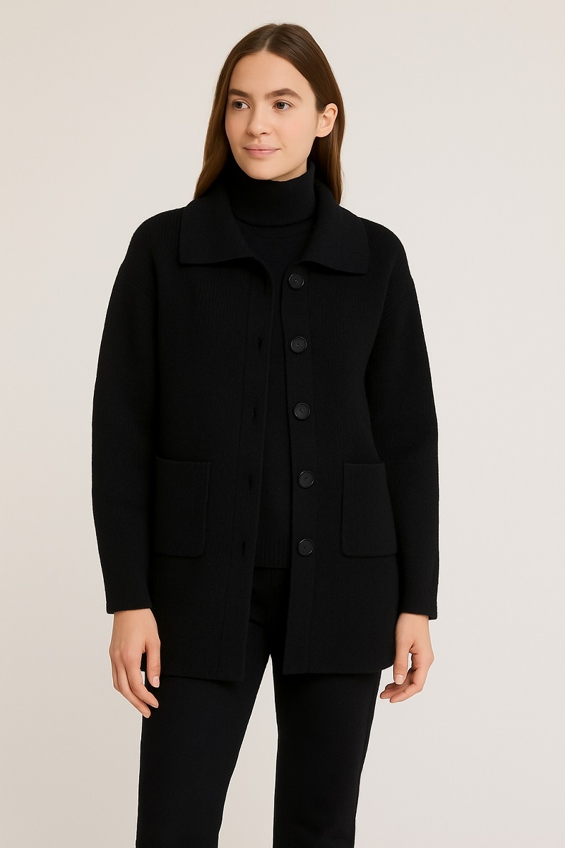 chaqueta de punto larga negra