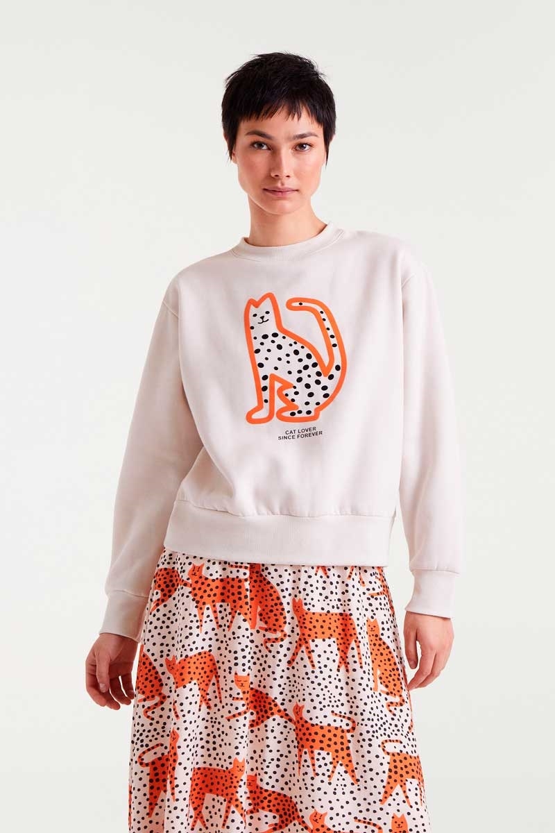 Sudadera blanca con estampado Cat Lover Since Forever