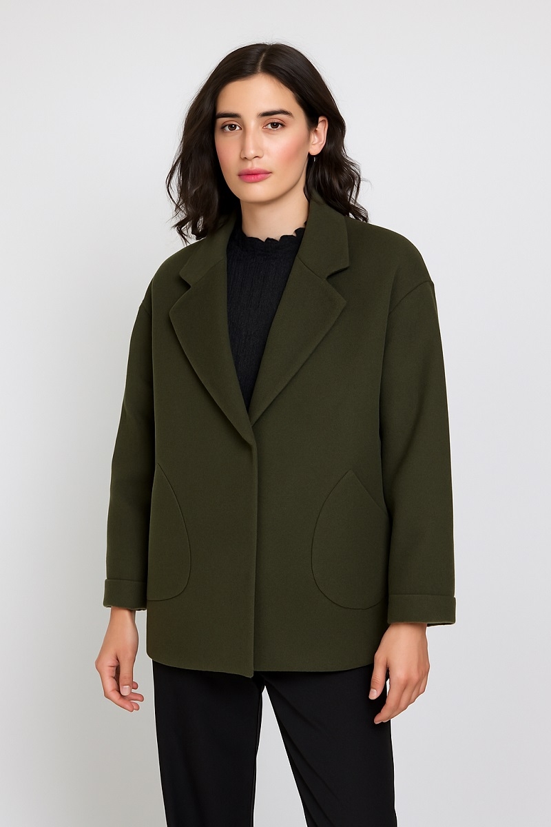 abrigo lana corto kaki