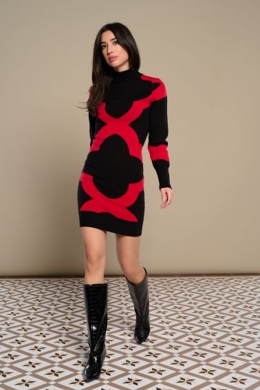 Vestido corto de punto negro Mosaic