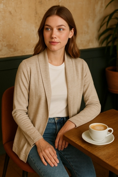 Chaqueta de punto con cuello smoking tostado