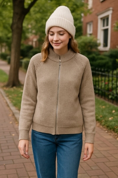 Chaqueta de punto con cremallera taupe