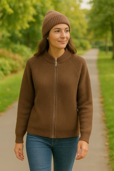 Chaqueta de punto con cremallera chocolate