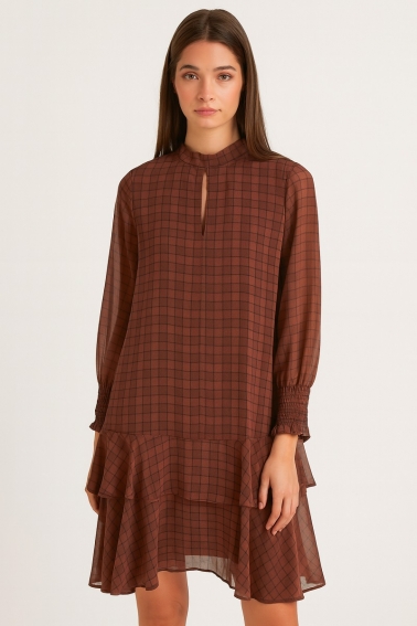 Vestido corto cuadros chocolate