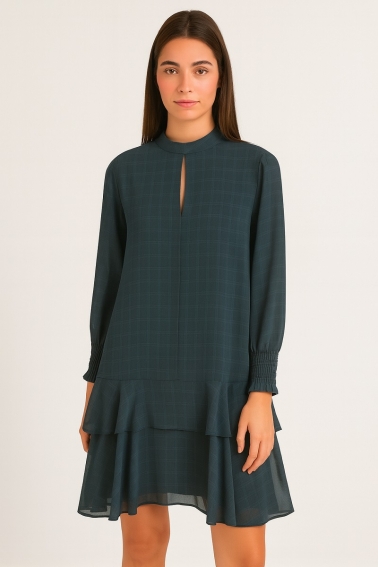 Vestido corto de cuadors petroleo