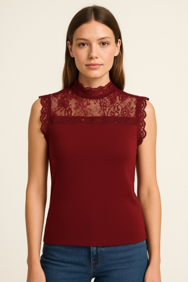 Top teja sin mangas con encaje