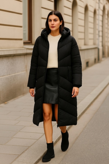 Abrigo acolchado diseño en espiga negro