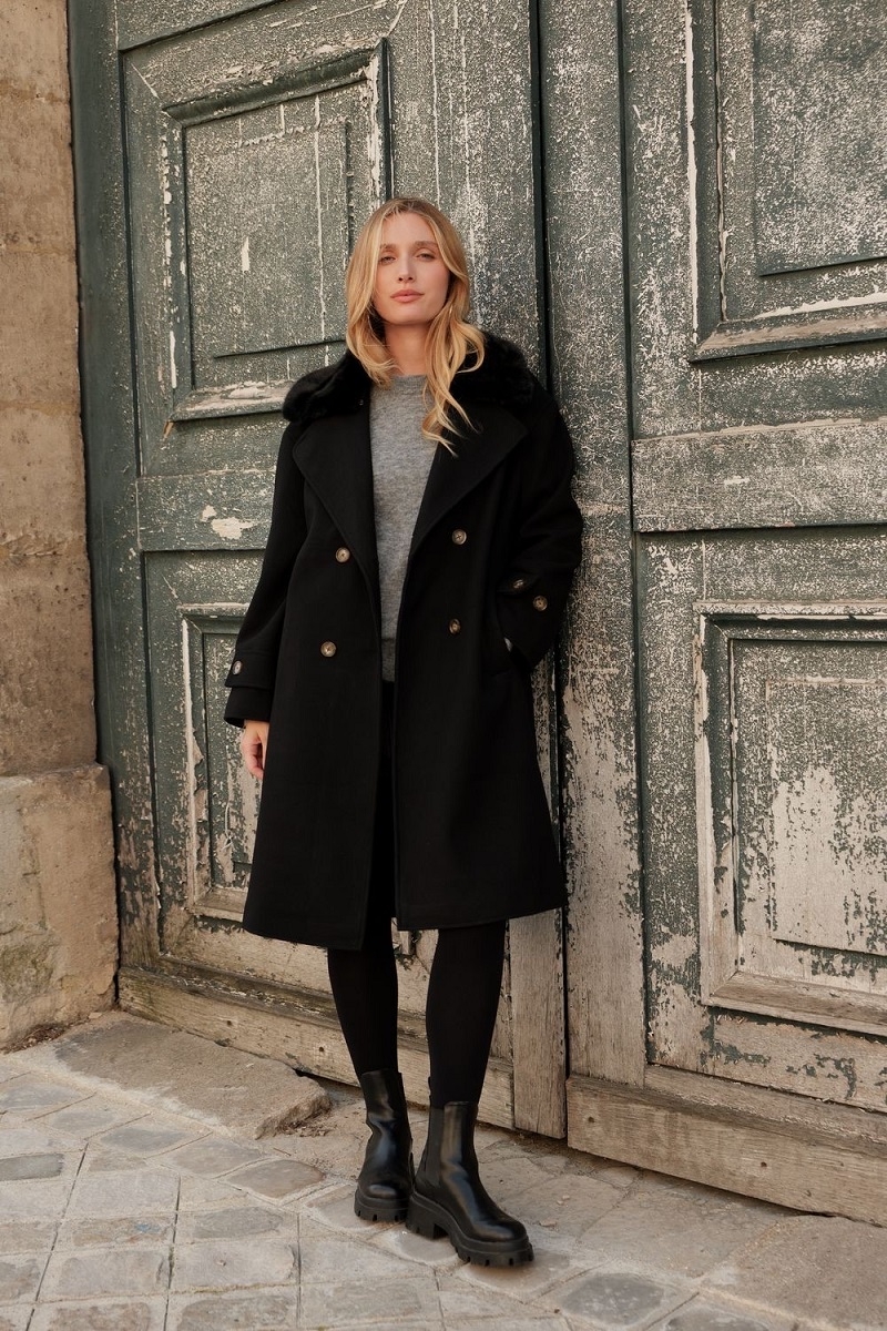 Abrigo largo de doble botonadura negro