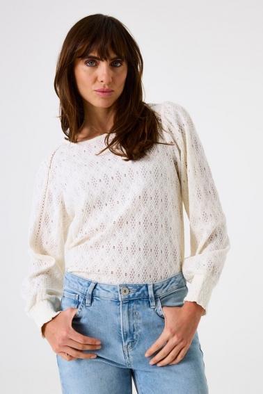 Top de encaje manga larga crudo