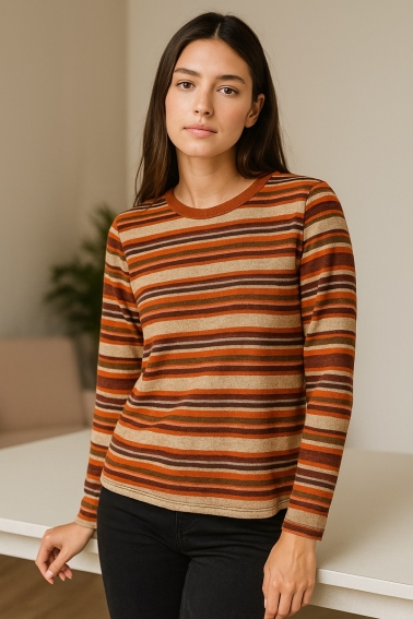 camiseta manga larga rayas teja