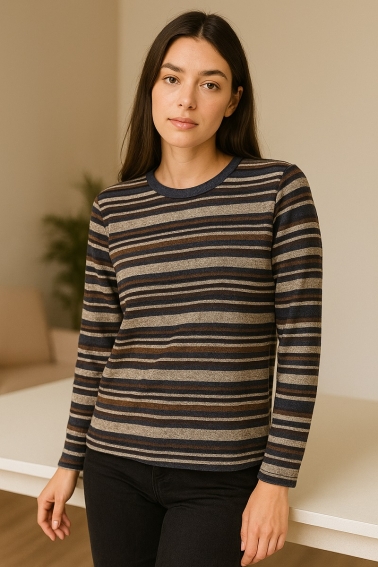 Camiseta manga larga de rayas gris