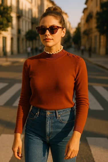 Jersey detalle en el cuello teja