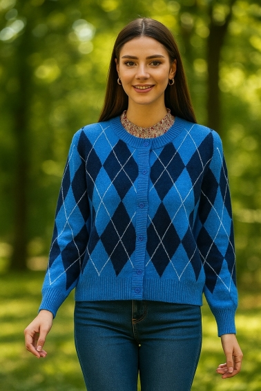 chaqueta de punto rombos azul