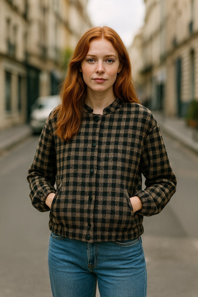 Bomber borreguito cuadros negro