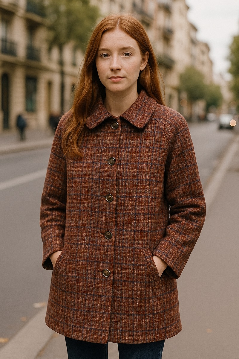 Abrigo lana marrón de cuadros