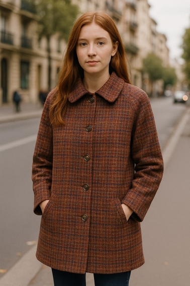 Abrigo lana marrón de cuadros