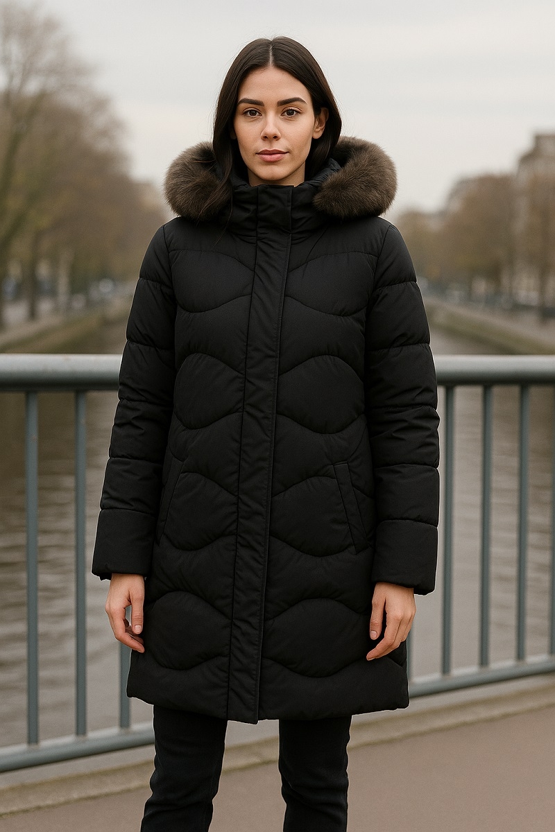 Abrigo acolchado gorro pelo negro