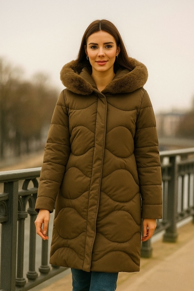 Abrigo acolchado con gorro brown