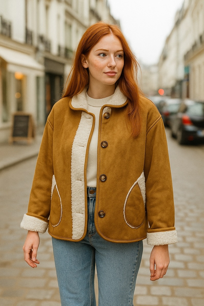 cazadora doble faz con borreguito camel
