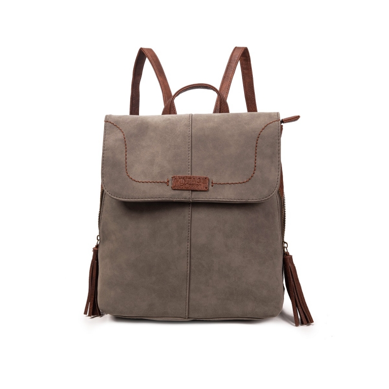 mochila pespunteada gris