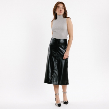 Falda midi ecopiel negra