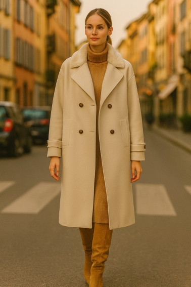 Abrigo largo de doble botonadura crudo