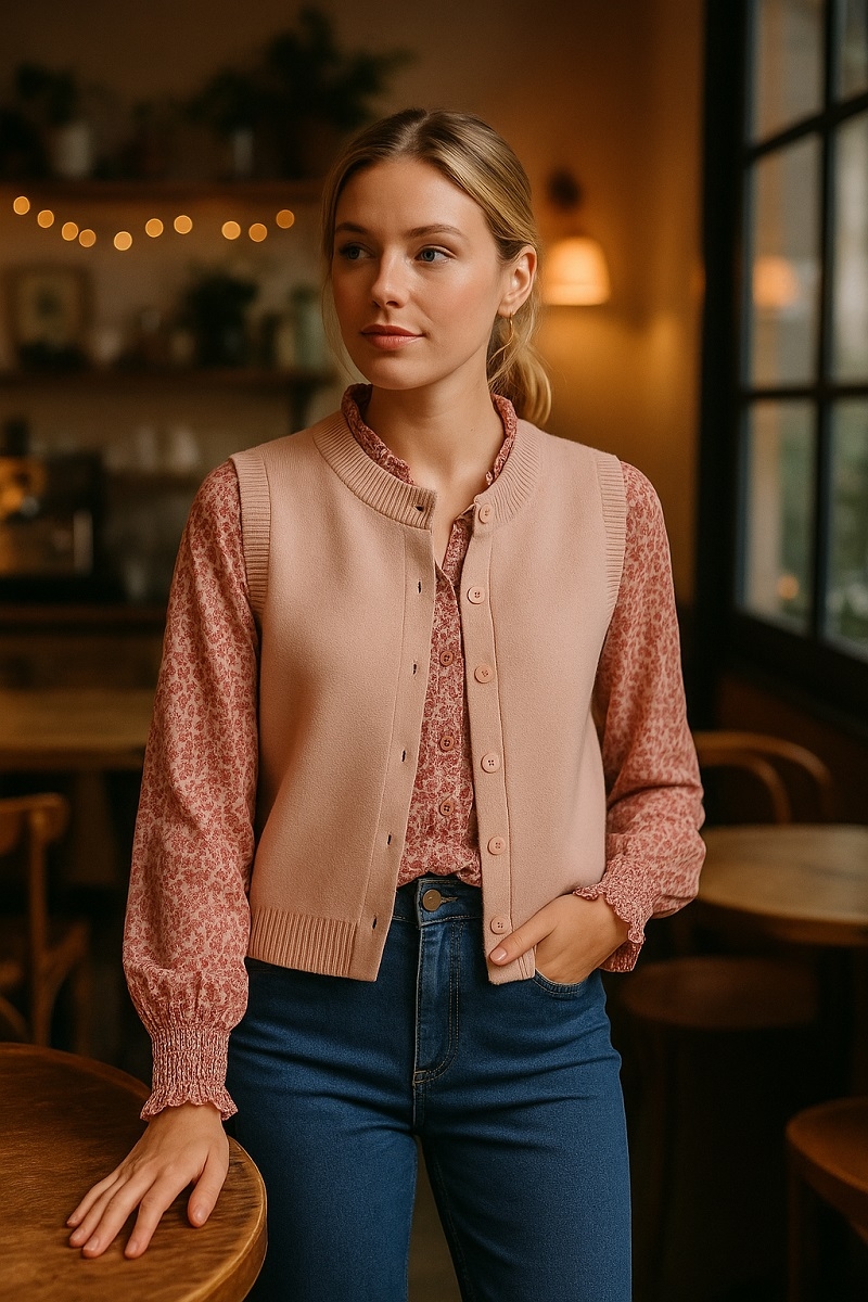 Chaleco de punto rosa