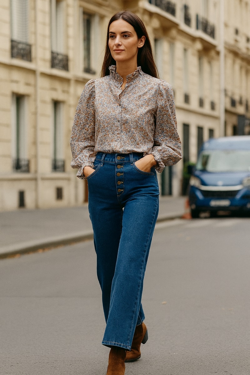 Camisa estampada de flores azul