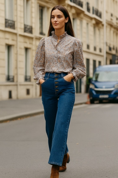 Camisa estampada de flores azul