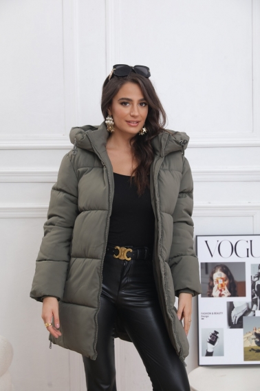 Abrigo acolchado con capucha kaki