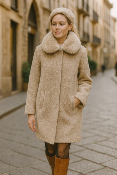 Abrigo lana con cuello taupe