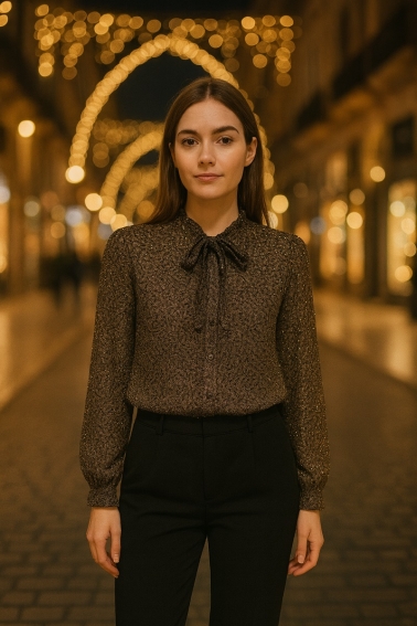 Camisa hojas hilo lurex chocolate