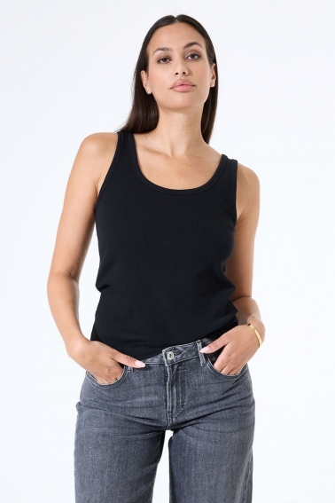 Top sin mangas acanalado negro