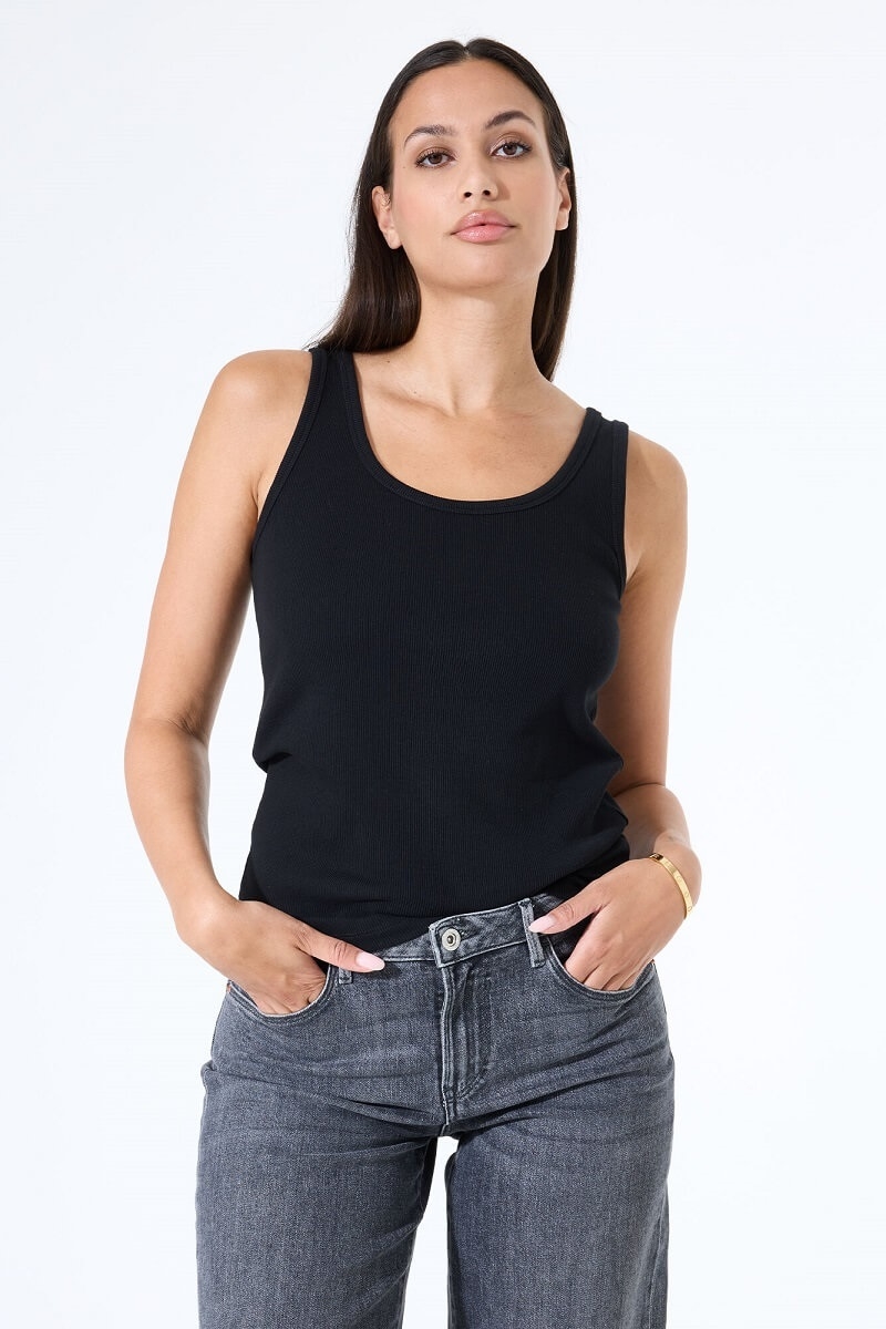 Top sin mangas acanalado negro
