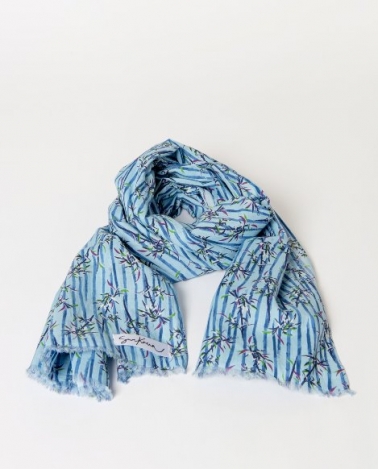 Pañuelo rectangular estampado bamboo azul