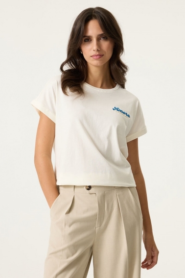 Camiseta de algodón Amore bordada blanca