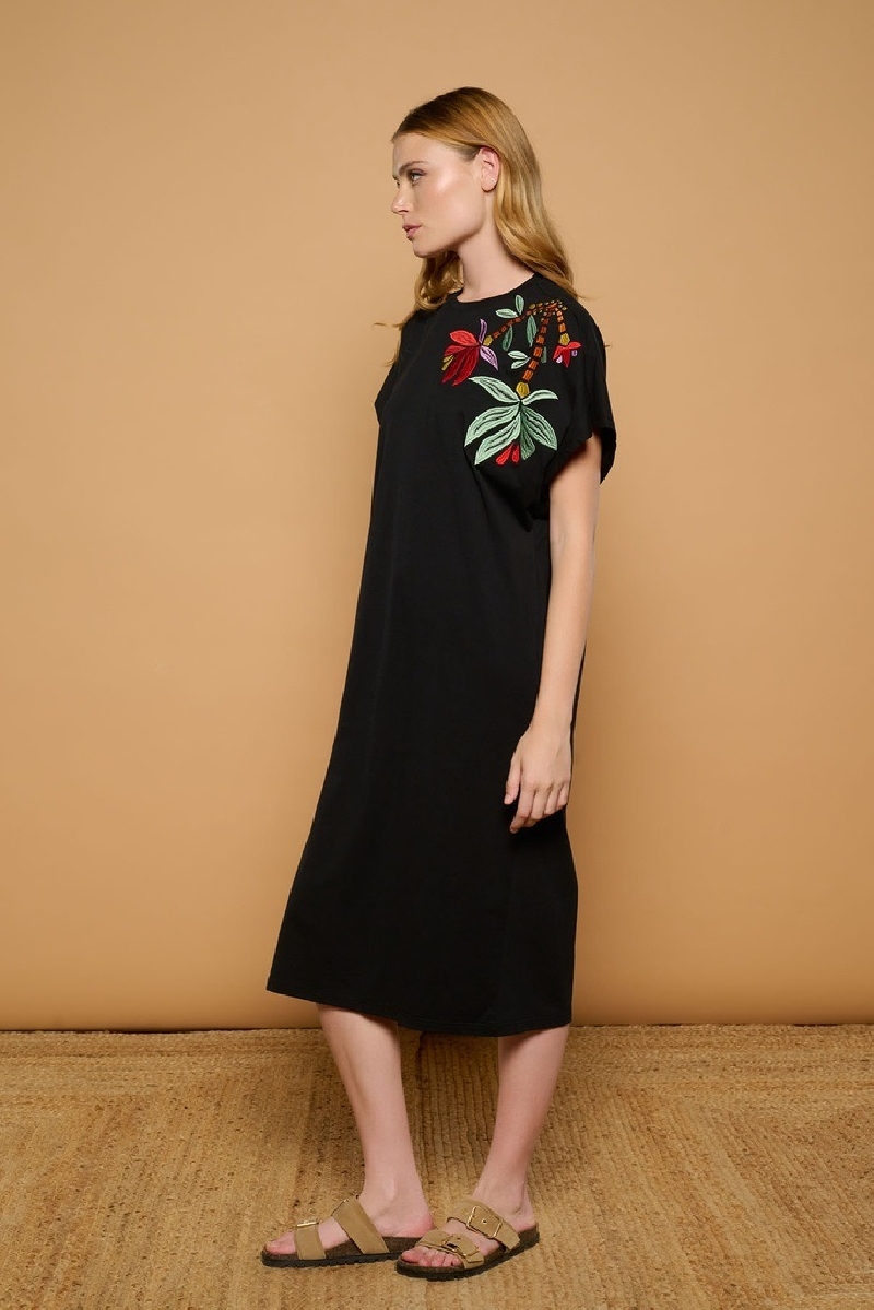 Vestido midi de algodón black boho