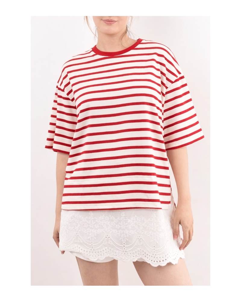 Camiseta marinera con puntilla rojo