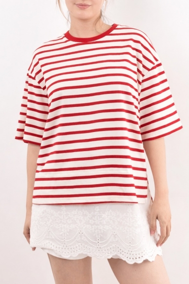 Camiseta marinera con puntilla rojo