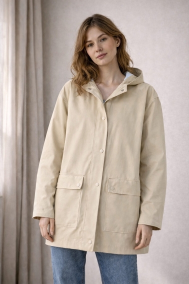 trench de algodón con gorro beige