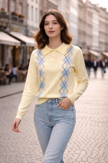 Polo manga larga rombo azul