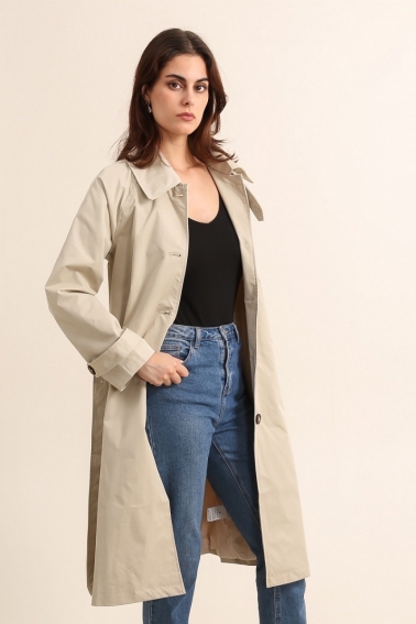 Gabardina larga con cinturón cruda