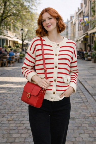 Chaqueta de punto rayas rojas