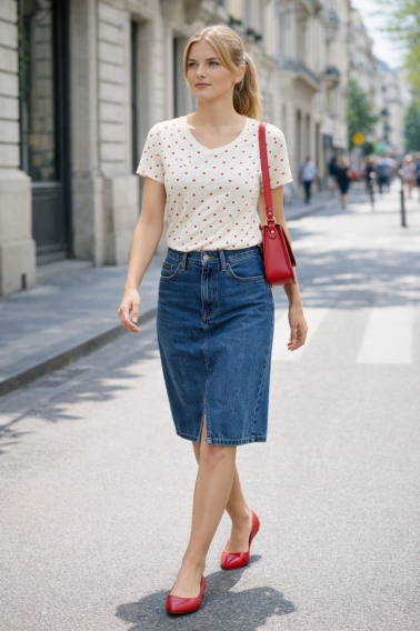 Camiseta manga corta lunares rojo