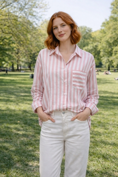 Camisa de algodón rayas rosa