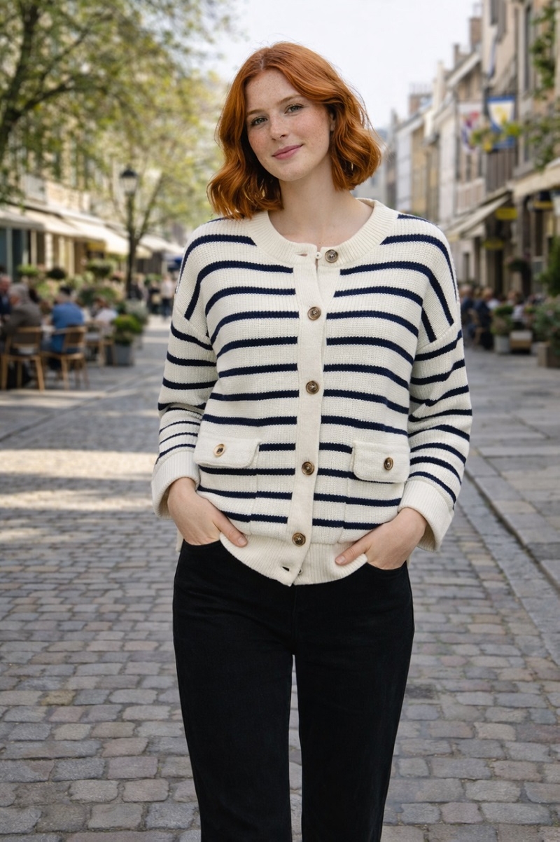 Chaqueta de punto rayas marineras marino