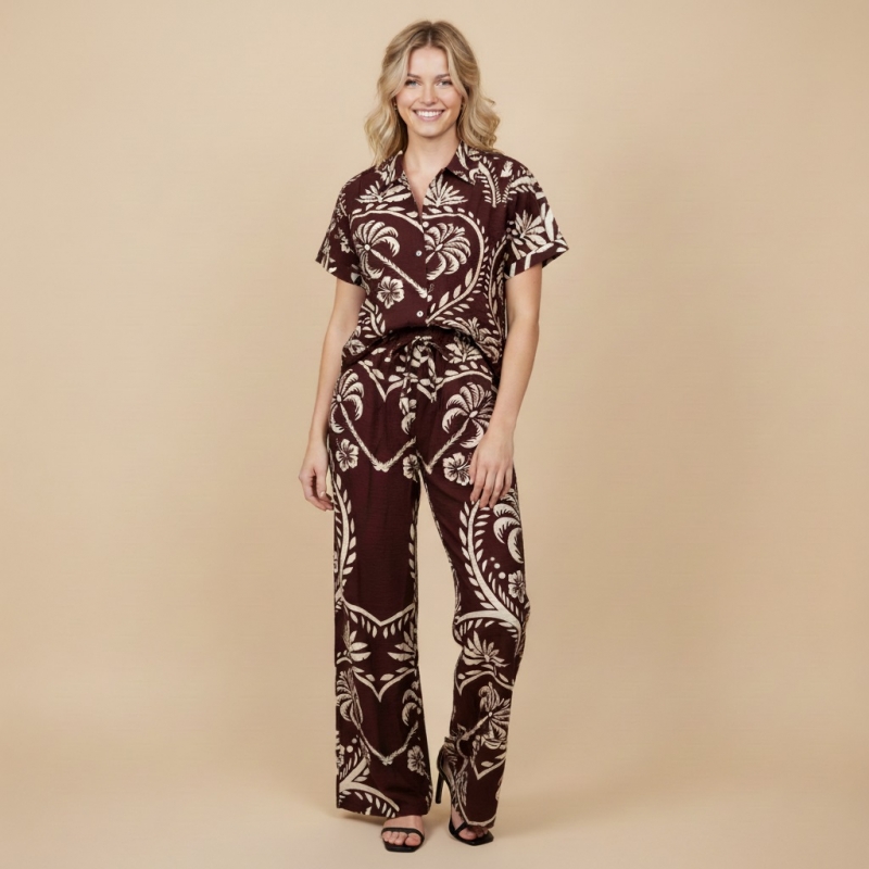 Camisa mnaga corta Tropic marrón