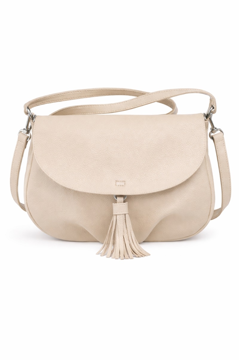 Bolso bandolera pompón beige