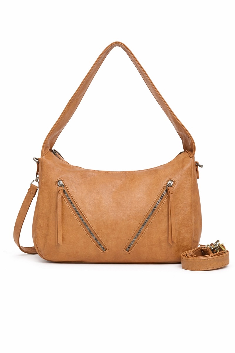 Bolso con cremalleras camel